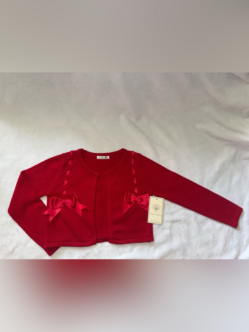 Girls Red Ribbon-Accent Knit Bolero by Unknown Brand